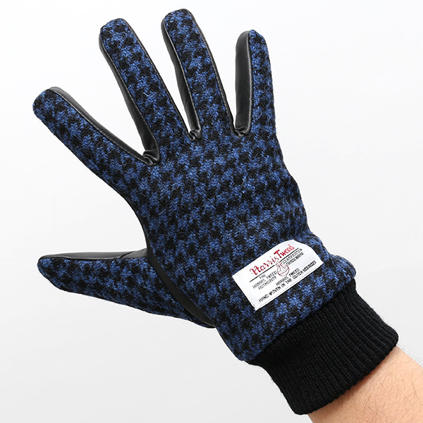  ハリスツイード 手袋 メンズ 本革 レザー スマートフォン対応 ブルー ネイビー 青色 ウール 手袋 グローブ KURODA(クロダ)