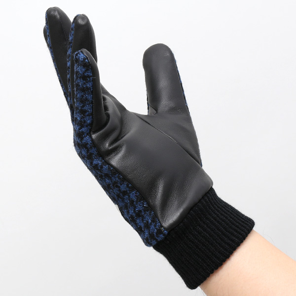  ハリスツイード 手袋 メンズ 本革 レザー スマートフォン対応 ブルー ネイビー 青色 ウール 手袋 グローブ KURODA(クロダ)