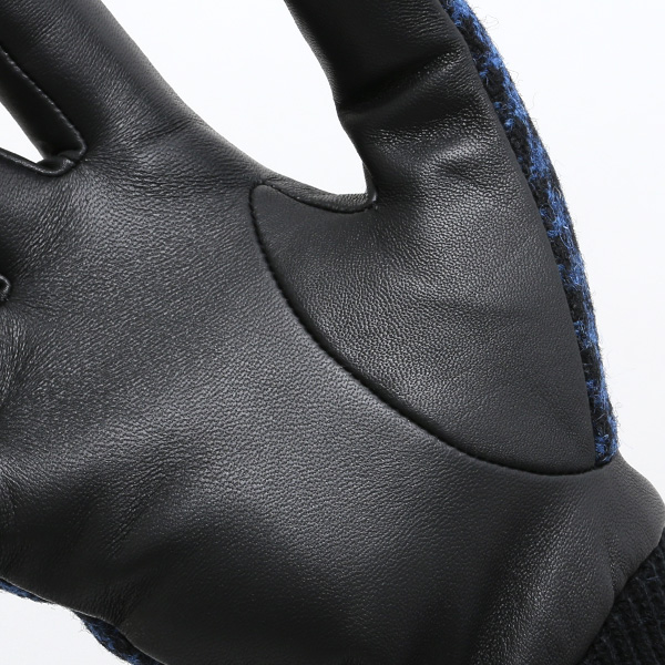  ハリスツイード 手袋 メンズ 本革 レザー スマートフォン対応 ブルー ネイビー 青色 ウール 手袋 グローブ KURODA(クロダ)