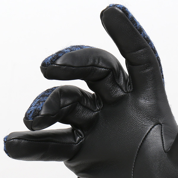  ハリスツイード 手袋 メンズ 本革 レザー スマートフォン対応 ブルー ネイビー 青色 ウール 手袋 グローブ KURODA(クロダ)