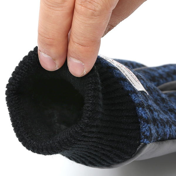  ハリスツイード 手袋 メンズ 本革 レザー スマートフォン対応 ブルー ネイビー 青色 ウール 手袋 グローブ KURODA(クロダ)