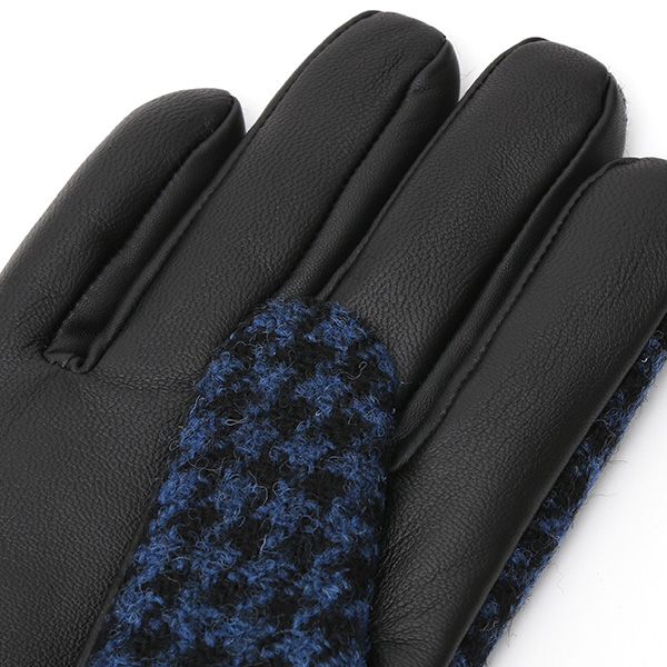  ハリスツイード 手袋 メンズ 本革 レザー スマートフォン対応 ブルー ネイビー 青色 ウール 手袋 グローブ KURODA(クロダ)