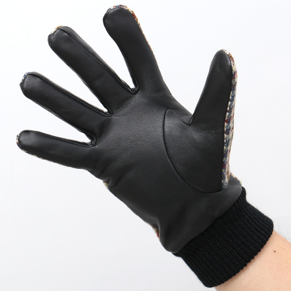  ハリスツイード 手袋 メンズ 本革 レザー スマートフォン対応 ベージュ 肌色 ウール 手袋 グローブ KURODA(クロダ)