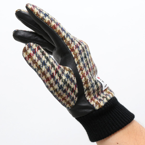  ハリスツイード 手袋 メンズ 本革 レザー スマートフォン対応 ベージュ 肌色 ウール 手袋 グローブ KURODA(クロダ)