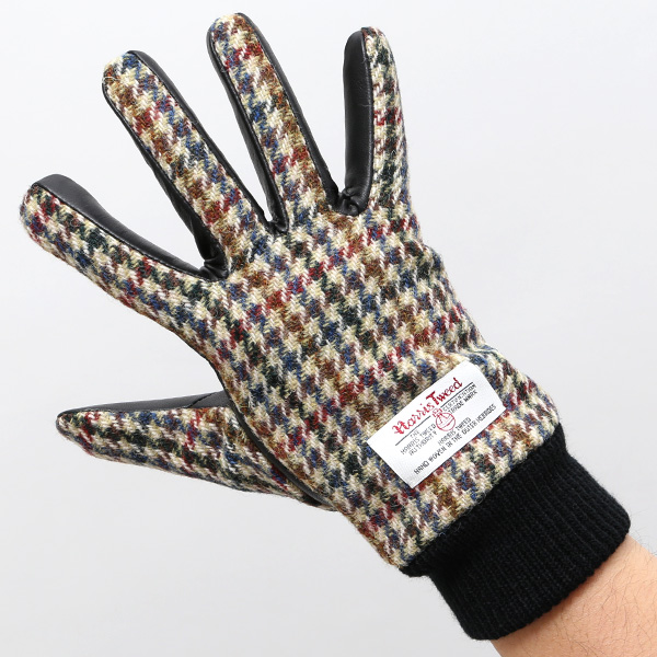  ハリスツイード 手袋 メンズ 本革 レザー スマートフォン対応 ベージュ 肌色 ウール 手袋 グローブ KURODA(クロダ)