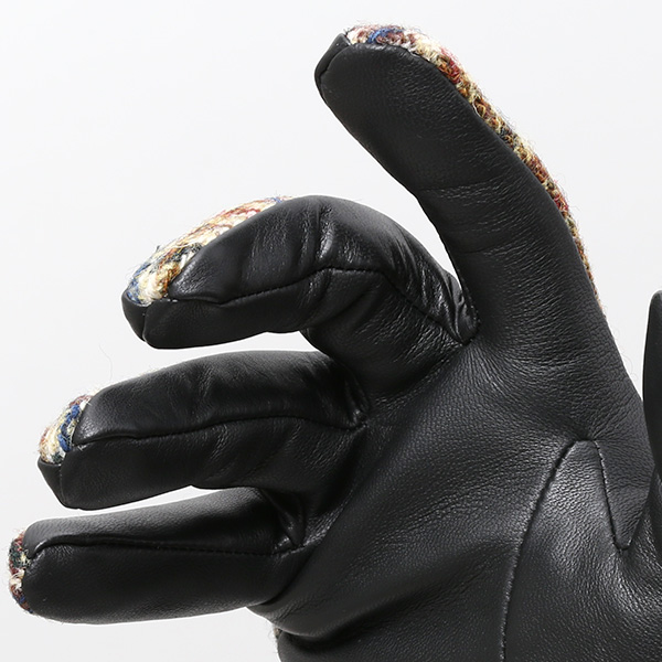  ハリスツイード 手袋 メンズ 本革 レザー スマートフォン対応 ベージュ 肌色 ウール 手袋 グローブ KURODA(クロダ)