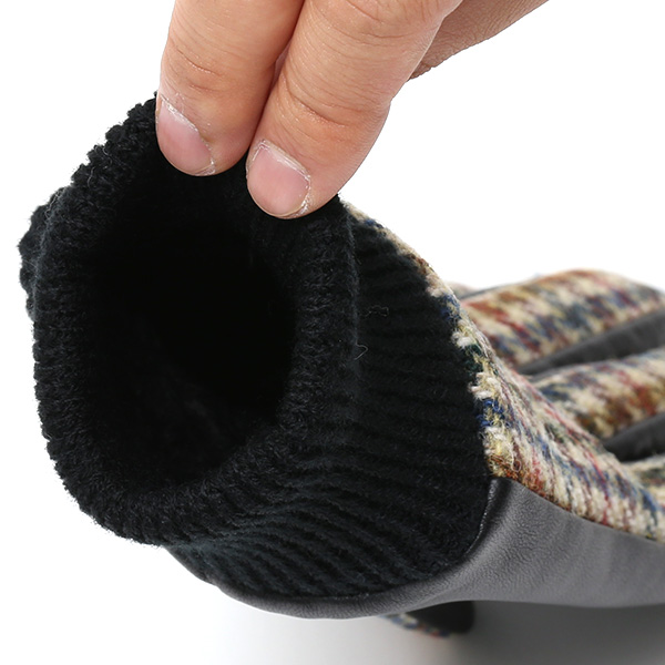  ハリスツイード 手袋 メンズ 本革 レザー スマートフォン対応 ベージュ 肌色 ウール 手袋 グローブ KURODA(クロダ)