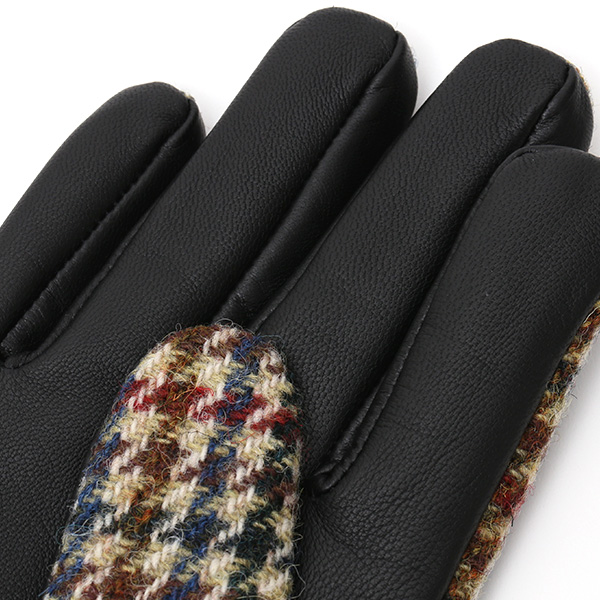  ハリスツイード 手袋 メンズ 本革 レザー スマートフォン対応 ベージュ 肌色 ウール 手袋 グローブ KURODA(クロダ)