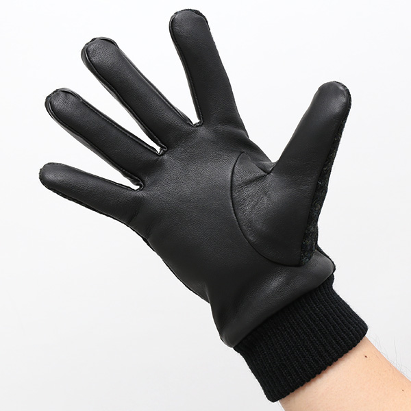 ハリスツイード 手袋 メンズ 本革 レザー スマートフォン対応 グリーン 緑色 ウール 手袋 グローブ KURODA(クロダ)