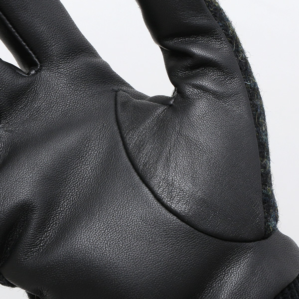 ハリスツイード 手袋 メンズ 本革 レザー スマートフォン対応 グリーン 緑色 ウール 手袋 グローブ KURODA(クロダ)