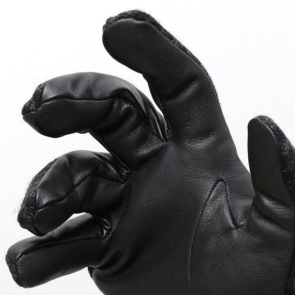 ハリスツイード 手袋 メンズ 本革 レザー スマートフォン対応 グリーン 緑色 ウール 手袋 グローブ KURODA(クロダ)