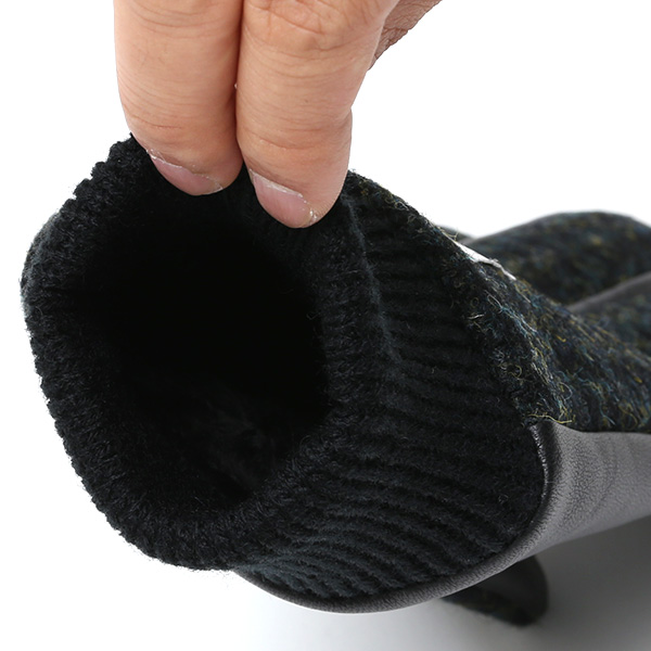 ハリスツイード 手袋 メンズ 本革 レザー スマートフォン対応 グリーン 緑色 ウール 手袋 グローブ KURODA(クロダ)