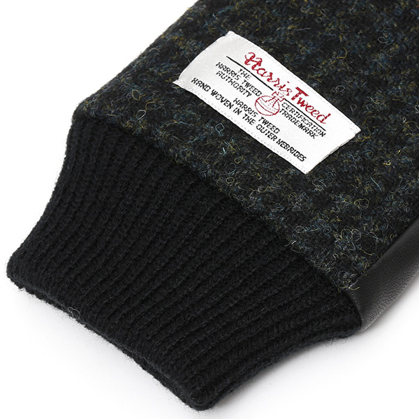 ハリスツイード 手袋 メンズ 本革 レザー スマートフォン対応 グリーン 緑色 ウール 手袋 グローブ KURODA(クロダ)