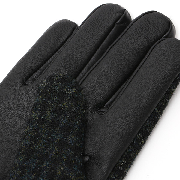 ハリスツイード 手袋 メンズ 本革 レザー スマートフォン対応 グリーン 緑色 ウール 手袋 グローブ KURODA(クロダ)