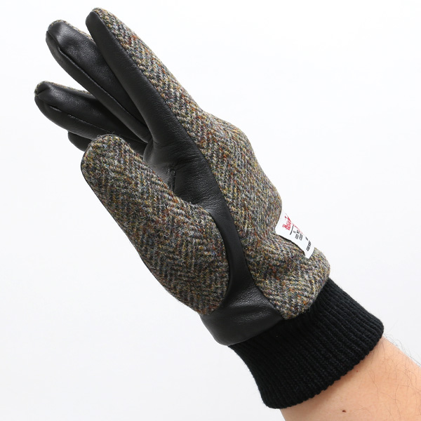  ハリスツイード 手袋 メンズ 本革 レザー スマートフォン対応 イエロー 黄色 ウール 手袋 グローブ KURODA(クロダ)