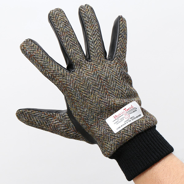  ハリスツイード 手袋 メンズ 本革 レザー スマートフォン対応 イエロー 黄色 ウール 手袋 グローブ KURODA(クロダ)