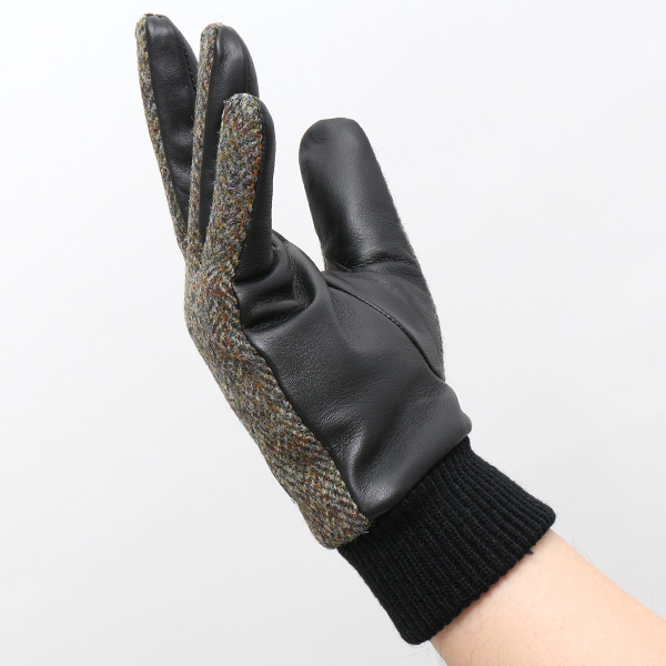  ハリスツイード 手袋 メンズ 本革 レザー スマートフォン対応 イエロー 黄色 ウール 手袋 グローブ KURODA(クロダ)