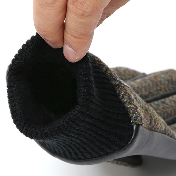  ハリスツイード 手袋 メンズ 本革 レザー スマートフォン対応 イエロー 黄色 ウール 手袋 グローブ KURODA(クロダ)