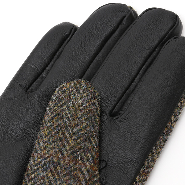  ハリスツイード 手袋 メンズ 本革 レザー スマートフォン対応 イエロー 黄色 ウール 手袋 グローブ KURODA(クロダ)