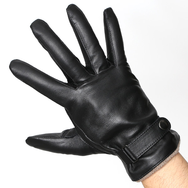  手袋 メンズ 本革 レザー カシミヤ混 カシミア混 ブラック 黒 黒色 日本製 手袋 ラムスキン(仔羊革) グローブ 皮 てぶくろ [KURODA(クロダ)]