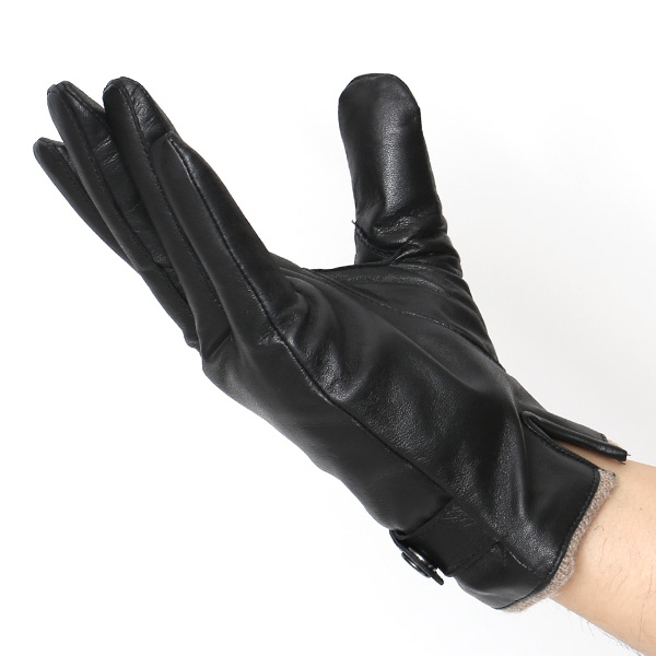  手袋 メンズ 本革 レザー カシミヤ混 カシミア混 ブラック 黒 黒色 日本製 手袋 ラムスキン(仔羊革) グローブ 皮 てぶくろ [KURODA(クロダ)]