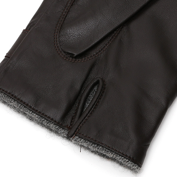  手袋 メンズ 本革 レザー カシミヤ混 カシミア混 ダークブラウン ブラウン 茶 茶色 日本製 手袋 ラムスキン(仔羊革) グローブ 皮 てぶくろ [KURODA(クロダ)]