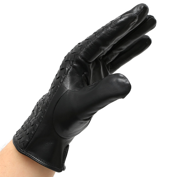 KURODA(クロダ) イントレチャート ラムスキン(仔羊)革手袋 メンズ ブラック 黒 黒色 本革 編み込み てぶくろ 皮 おしゃれ 高級 大人
