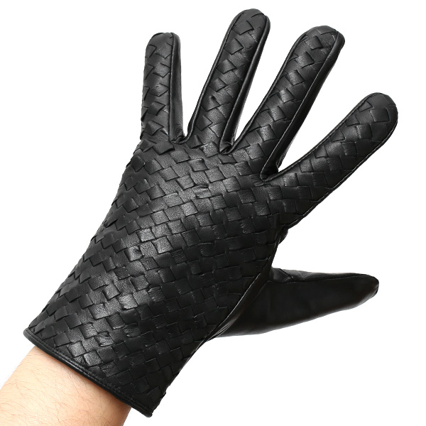 KURODA(クロダ) イントレチャート ラムスキン(仔羊)革手袋 メンズ ブラック 黒 黒色 本革 編み込み てぶくろ 皮 おしゃれ 高級 大人