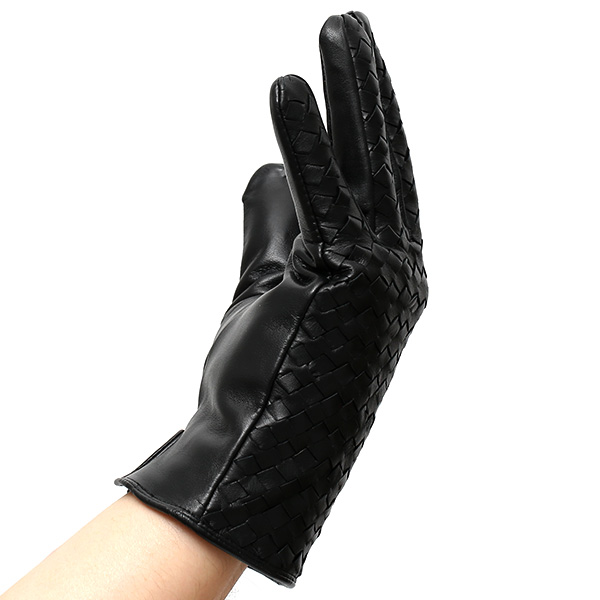  KURODA(クロダ) イントレチャート ラムスキン(仔羊)革手袋 メンズ ブラック 黒 黒色 本革 編み込み てぶくろ 皮 おしゃれ 高級 大人