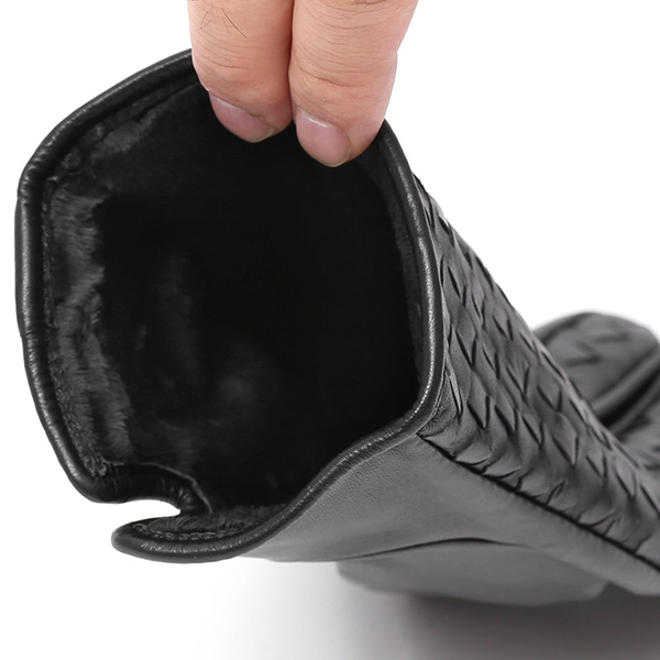  KURODA(クロダ) イントレチャート ラムスキン(仔羊)革手袋 メンズ ブラック 黒 黒色 本革 編み込み てぶくろ 皮 おしゃれ 高級 大人
