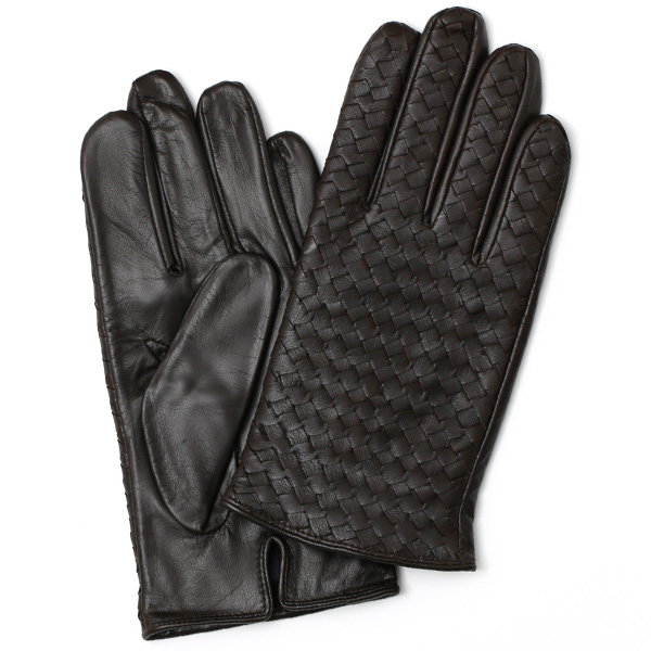 KURODA(クロダ) 編み込み 羊革 手袋 ダークブラウン