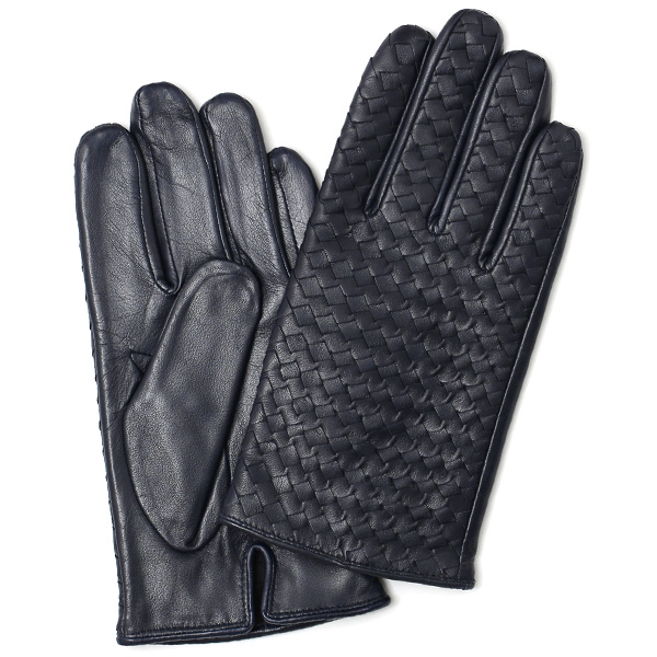 KURODA(クロダ) 編み込み 羊革 手袋 ネイビー