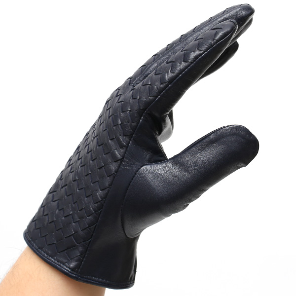  KURODA(クロダ) イントレチャート ラムスキン(仔羊)革手袋 メンズ ブルー ネイビー 青色 本革 編み込み てぶくろ 皮 おしゃれ 高級 大人