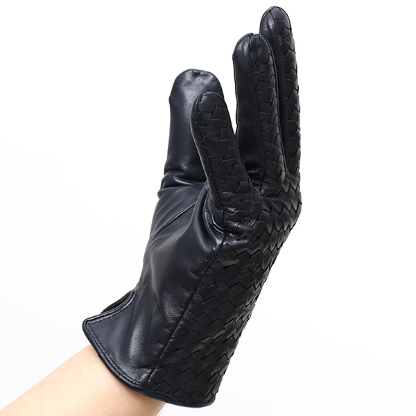  KURODA(クロダ) イントレチャート ラムスキン(仔羊)革手袋 メンズ ブルー ネイビー 青色 本革 編み込み てぶくろ 皮 おしゃれ 高級 大人