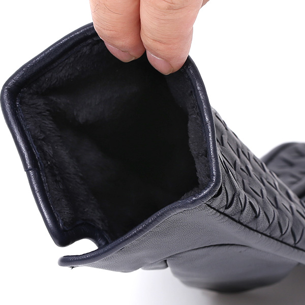  KURODA(クロダ) イントレチャート ラムスキン(仔羊)革手袋 メンズ ブルー ネイビー 青色 本革 編み込み てぶくろ 皮 おしゃれ 高級 大人