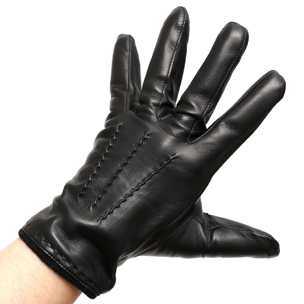  手袋 メンズ 本革 カシミヤ混 カシミア混 イタリア製 ブラック 黒 黒色 レザー グローブ 羊革(ラムスキン) KURODA(クロダ)