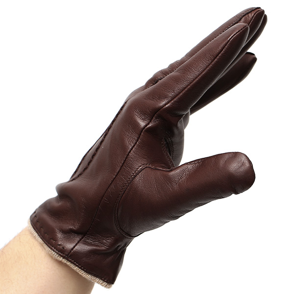  手袋 メンズ 本革 カシミヤ混 カシミア混 イタリア製 ブラウン 茶 茶色 レザー グローブ 羊革(ラムスキン) KURODA(クロダ)