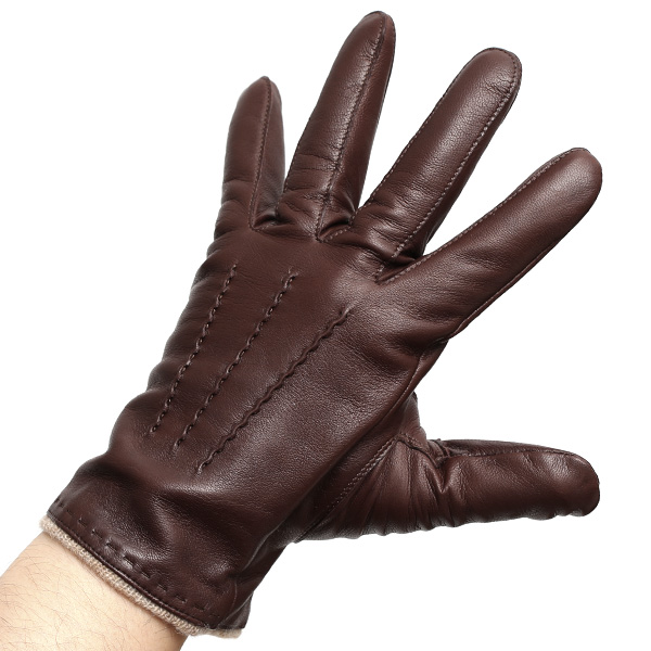  手袋 メンズ 本革 カシミヤ混 カシミア混 イタリア製 ブラウン 茶 茶色 レザー グローブ 羊革(ラムスキン) KURODA(クロダ)