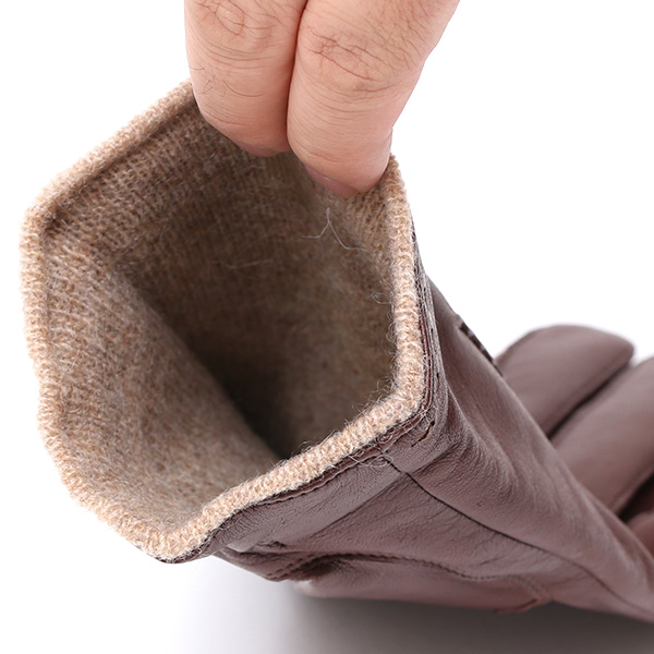  手袋 メンズ 本革 カシミヤ混 カシミア混 イタリア製 ブラウン 茶 茶色 レザー グローブ 羊革(ラムスキン) KURODA(クロダ)