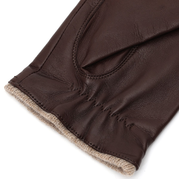  手袋 メンズ 本革 カシミヤ混 カシミア混 イタリア製 ブラウン 茶 茶色 レザー グローブ 羊革(ラムスキン) KURODA(クロダ)