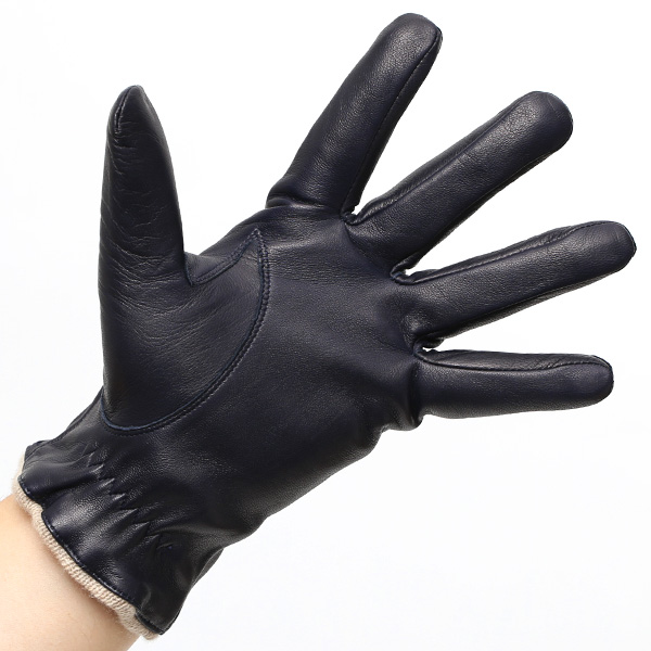  手袋 メンズ 本革 カシミヤ混 カシミア混 イタリア製 ブルー ネイビー 青色 レザー グローブ 羊革(ラムスキン) KURODA(クロダ)