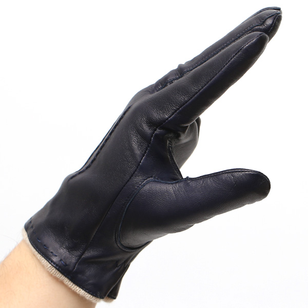  手袋 メンズ 本革 カシミヤ混 カシミア混 イタリア製 ブルー ネイビー 青色 レザー グローブ 羊革(ラムスキン) KURODA(クロダ)