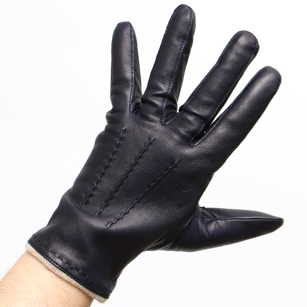  手袋 メンズ 本革 カシミヤ混 カシミア混 イタリア製 ブルー ネイビー 青色 レザー グローブ 羊革(ラムスキン) KURODA(クロダ)