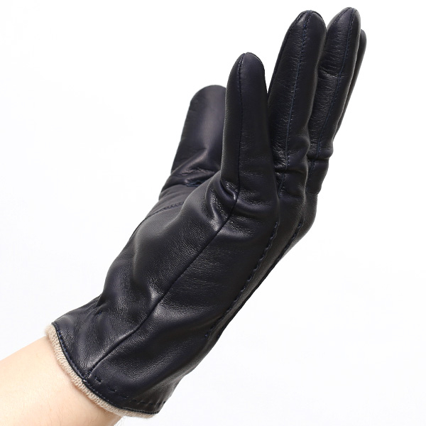  手袋 メンズ 本革 カシミヤ混 カシミア混 イタリア製 ブルー ネイビー 青色 レザー グローブ 羊革(ラムスキン) KURODA(クロダ)