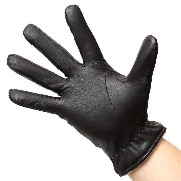  英国で1837年創業の老舗生地メーカー、MOON(ムーン)社のツイード生地を使用した本革手袋 ブラウン 茶 茶色 メンズ 羊革(ラムスキン) グローブ タッチパネル対応 スマホ対応 スマートフォン対応 操作 可能 KURODA(クロダ)