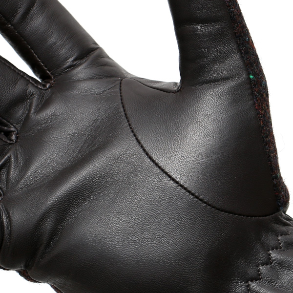  英国で1837年創業の老舗生地メーカー、MOON(ムーン)社のツイード生地を使用した本革手袋 ブラウン 茶 茶色 メンズ 羊革(ラムスキン) グローブ タッチパネル対応 スマホ対応 スマートフォン対応 操作 可能 KURODA(クロダ)