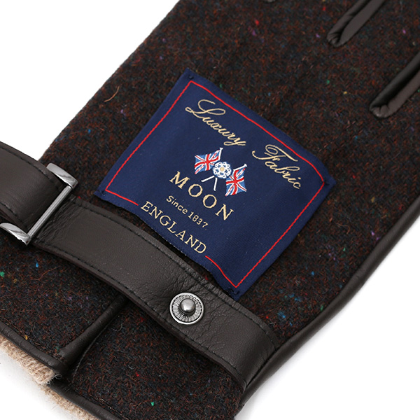  英国で1837年創業の老舗生地メーカー、MOON(ムーン)社のツイード生地を使用した本革手袋 ブラウン 茶 茶色 メンズ 羊革(ラムスキン) グローブ タッチパネル対応 スマホ対応 スマートフォン対応 操作 可能 KURODA(クロダ)