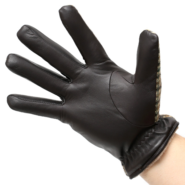  英国で1837年創業の老舗生地メーカー、MOON(ムーン)社のツイード生地を使用した本革手袋 ブラウン 茶 茶色 メンズ 羊革(ラムスキン) グローブ タッチパネル対応 スマホ対応 スマートフォン対応 操作 可能 KURODA(クロダ)