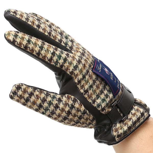  英国で1837年創業の老舗生地メーカー、MOON(ムーン)社のツイード生地を使用した本革手袋 ブラウン 茶 茶色 メンズ 羊革(ラムスキン) グローブ タッチパネル対応 スマホ対応 スマートフォン対応 操作 可能 KURODA(クロダ)