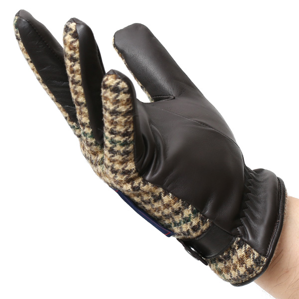  英国で1837年創業の老舗生地メーカー、MOON(ムーン)社のツイード生地を使用した本革手袋 ブラウン 茶 茶色 メンズ 羊革(ラムスキン) グローブ タッチパネル対応 スマホ対応 スマートフォン対応 操作 可能 KURODA(クロダ)